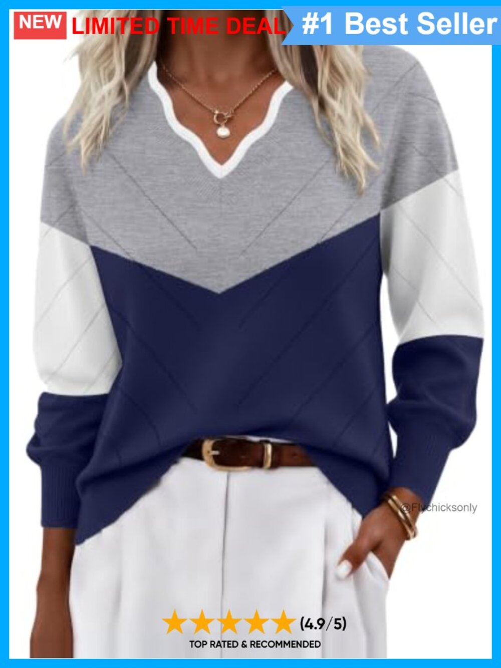 Ekouaer Women's V Neck Sweater Lightweight Knit Long Sleeve Pullover